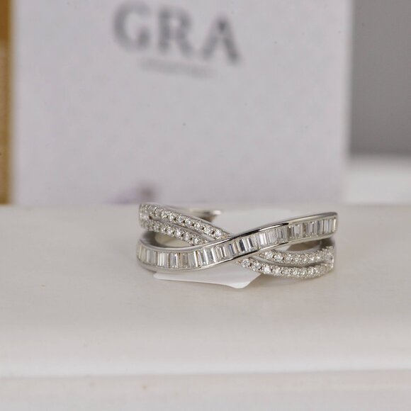 GRA Certified Emerald Round Cut Half Band Moissanite Ring 925 Sterling - Picture 2 of 5